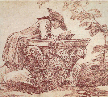 Hubert Robert, Jeune homme au chapiteau, sanguine, musée de Quimper (cl. du musée) Hubert Robert, Jeune homme au chapiteau, sanguine, musée de Quimper (cl. du musée)